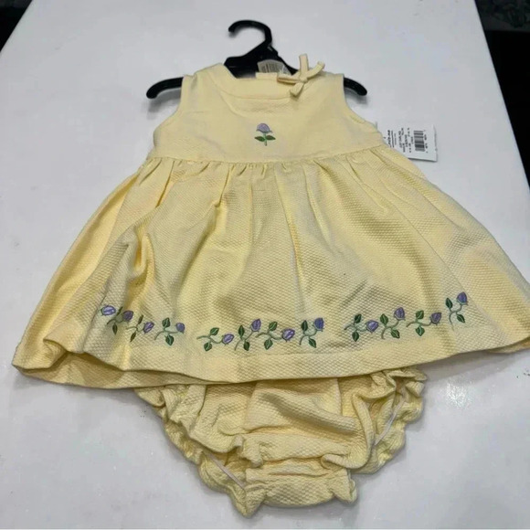 NWT Little Me Infant Girls cotton dress Yellow W/embroidered flowers 9 Months - Picture 13 of 13